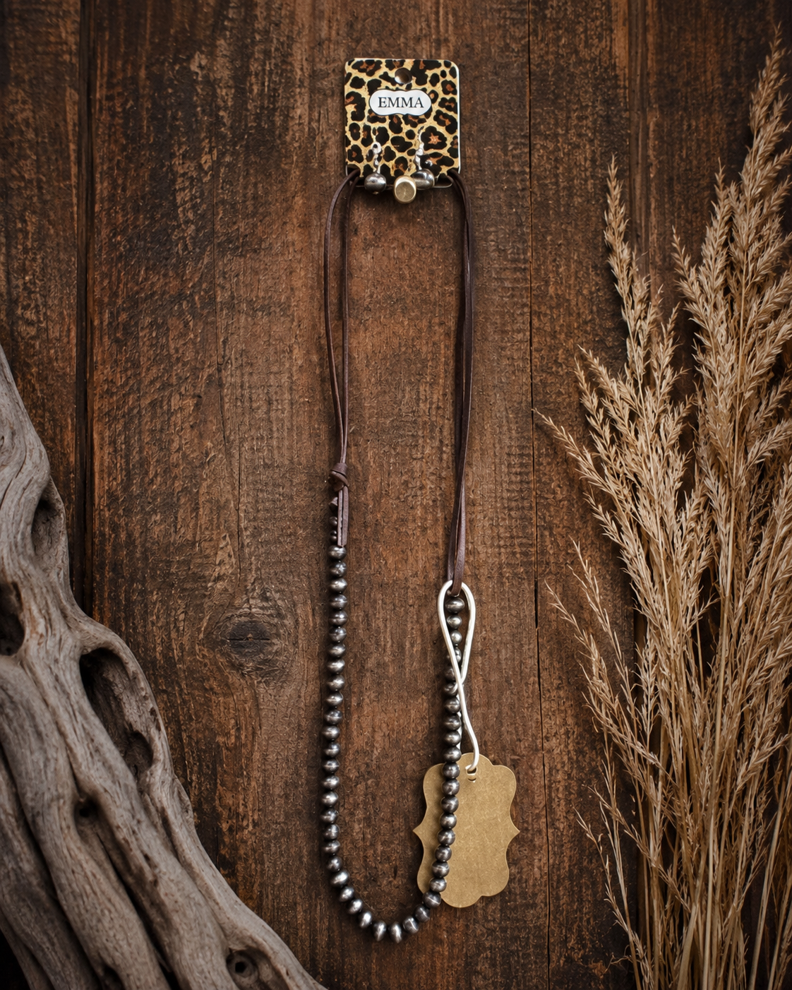 Leather & Silver Bead Western Necklace